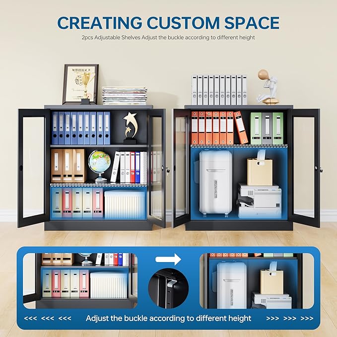 PEUKC Display Cabinet with Acrylic Doors, 35.4 Inches Metal Curio Storage