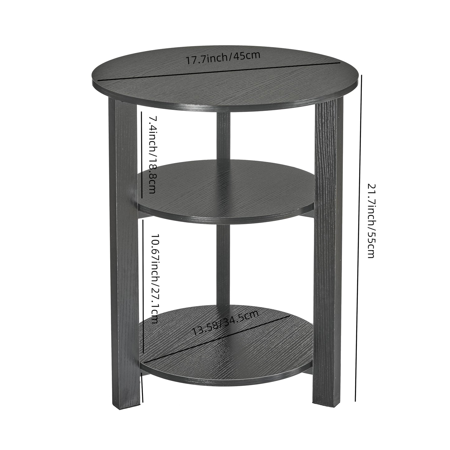 Farmhouse 3-Tier Round Side Table,17.7*21.7inch End Table with Open Storage,Modern Couch Accent Table Circular Nightatand for Living Room,Bedroom,Office,Wooden Table for Narrow and Small Spaces,Black