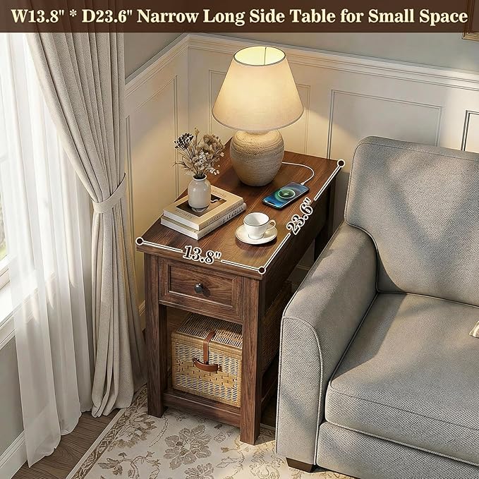 Armocity Narrow End Table with Charging Station