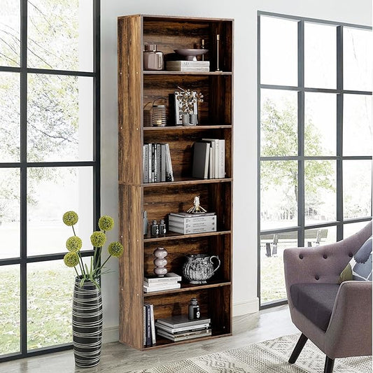 GRUSIGN 71" Tall 6-Tier Bookshelf, Large Open Display Bookcase