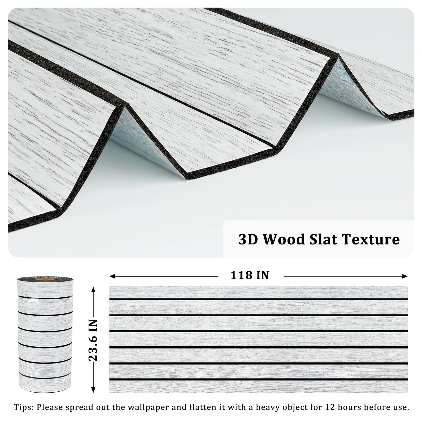 STICKEEP White/Grey Wood Slat Panels for Interior Wall Decor Self Adhesive Textured 3D Walls Paneling Soundproof Peel and Stick Wooden Slats Wall Panel for Bedroom Bathroom Living Room 118"x 23.6"