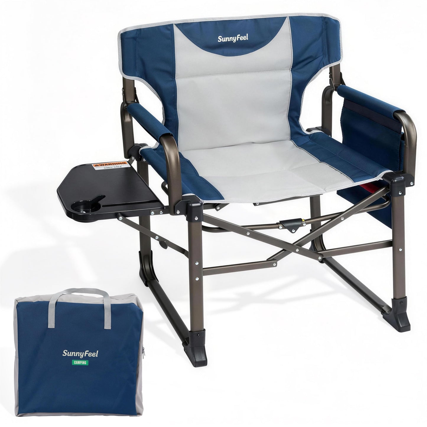 SUNNYFEEL Oversized Camping Directors Chair Blue Portable Folding Chair for Adults Support 600lbs with Side Pocket and Side Table for Beach, Fishing, Trip, Picnic, Lawn, Outdoor Foldable Camp Chairs