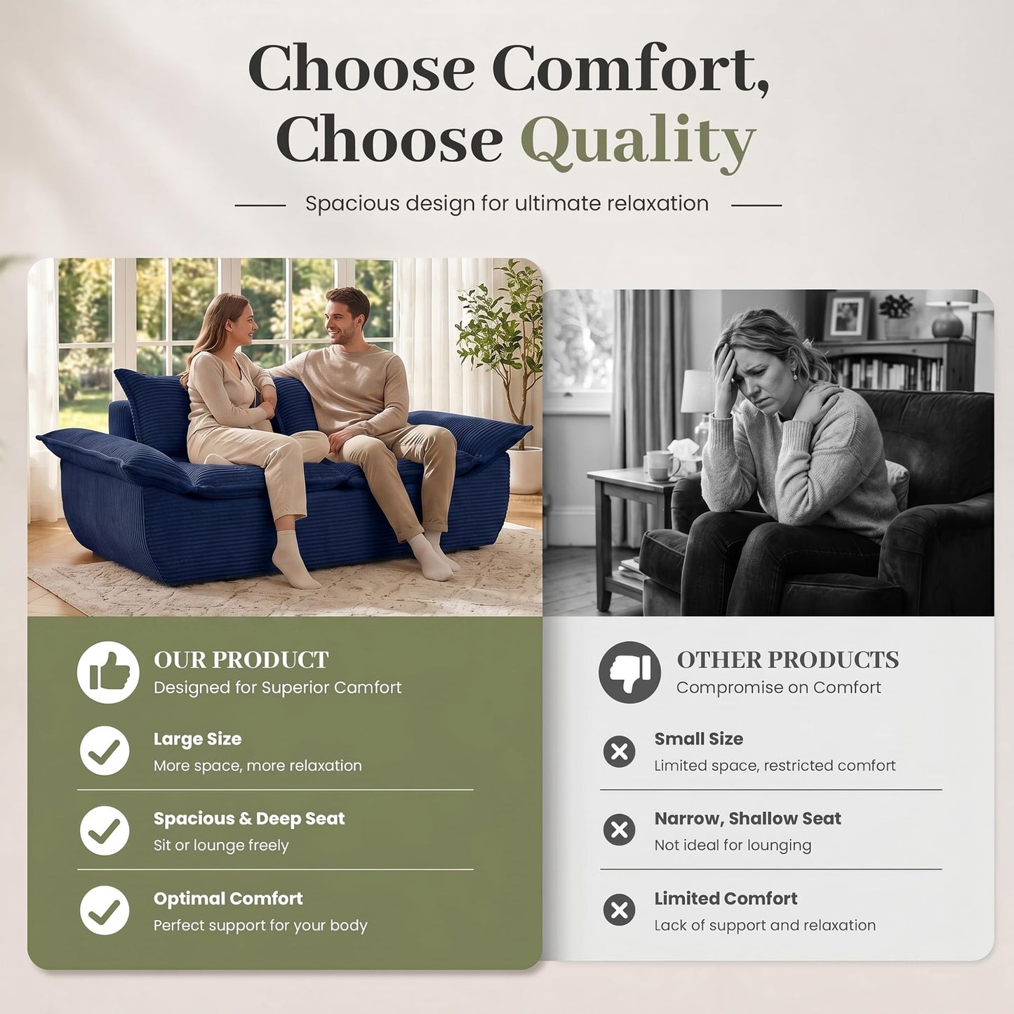 JUIKURY 55" Convertible Corduroy Sofa Bed, Boneless Foldable Loveseat Sleeper Couch, Compressed Foam Floor Sofa with Removable Cushions & Pillows for Small Space Living Room