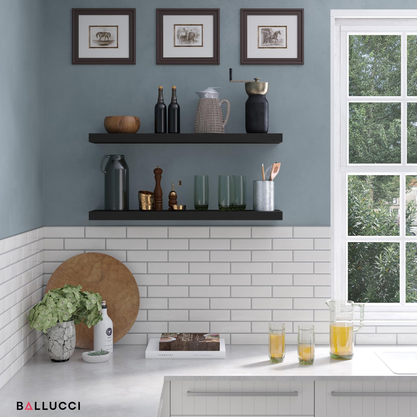 Ballucci Floating Shelves for Wall, 36" Wood Wall Shelf Set of 2, with Invisible Brackets for Bathroom, Living Room, Bedroom, Kitchen, Nursery, 8" Deep, Black
