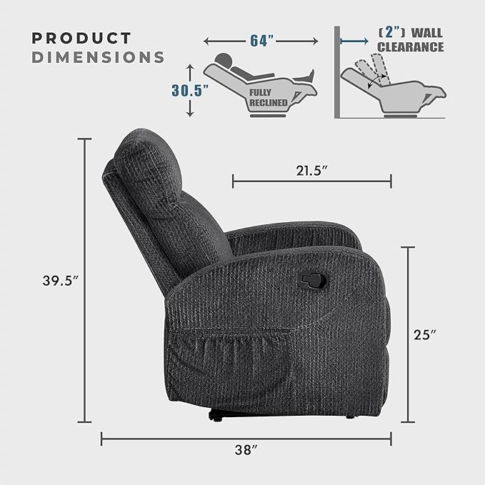 Lexicon Manual Reclining Sofa, Textured Microfiber Recliner Sofa, Wall Hugger