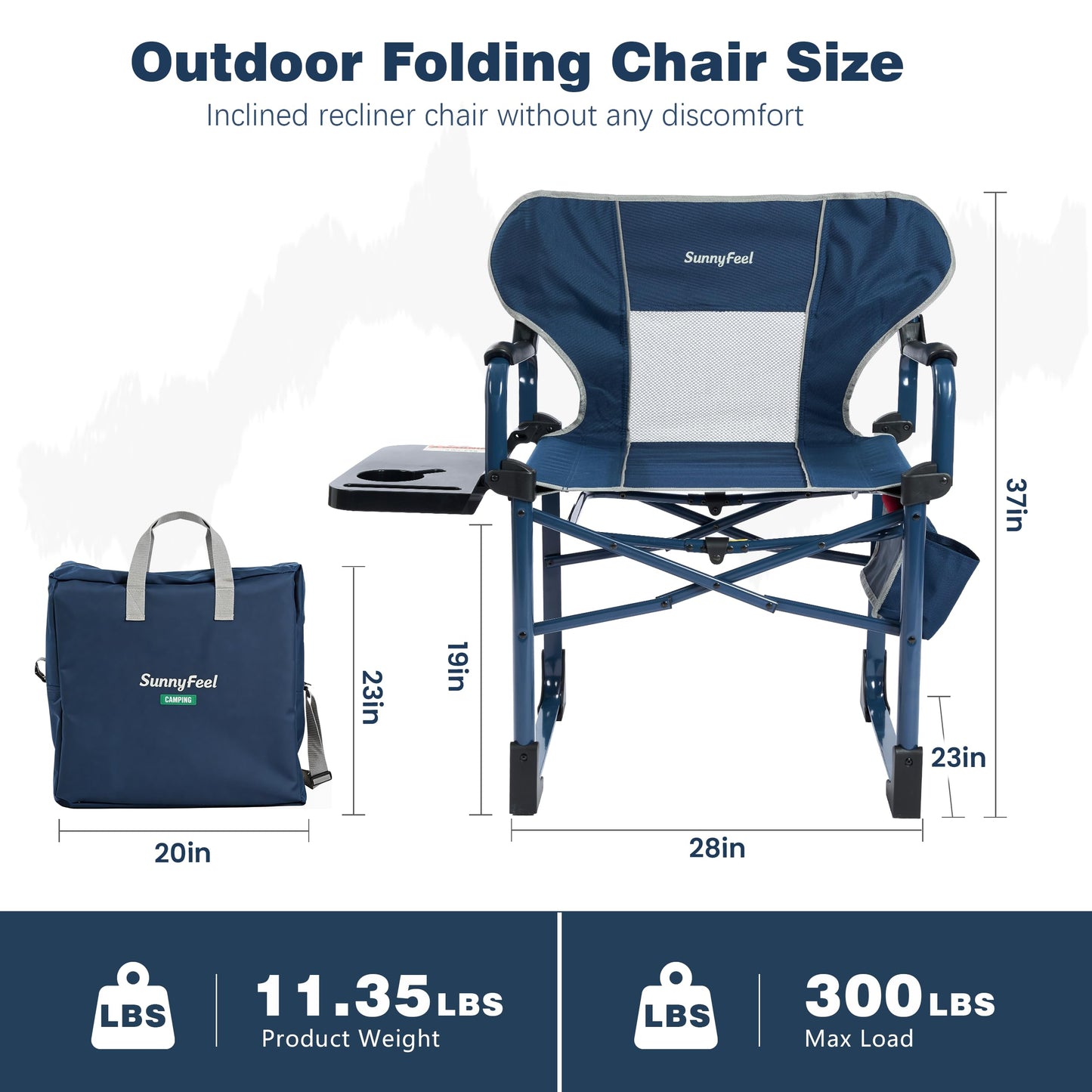 SUNNYFEEL Camping Directors Chair Aluminum Oversized Portable Folding Chair with Side Pocket and Adjustable Side Table for Beach, Fishing, Trip, Picnic, Lawn, Concert Outdoor Foldable Camp Chairs