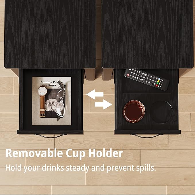 IRONCK End Table with Charging Station, Narrow Side Table