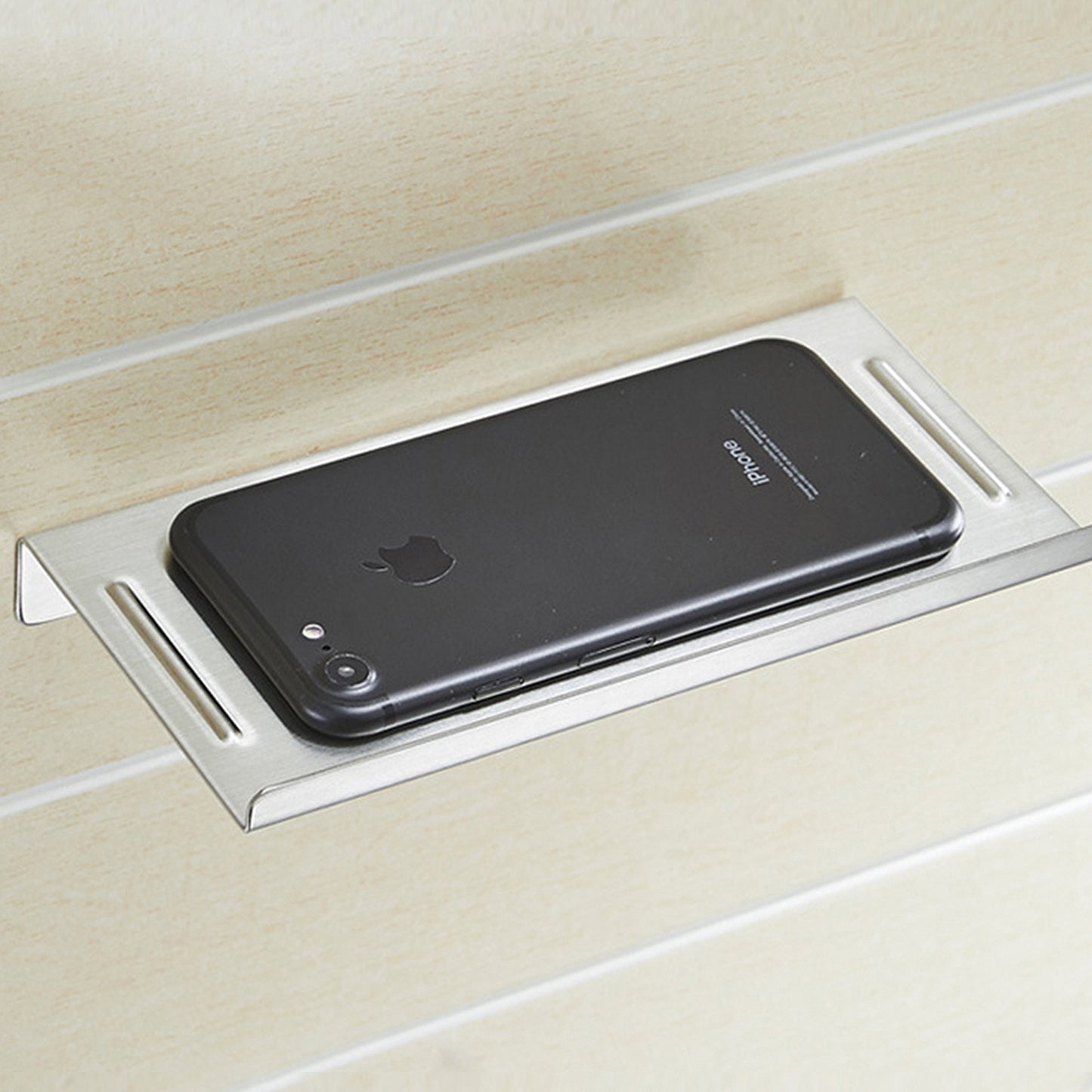 Wellsum Wall Mount Stainless Steel Bathroom Toilet Small Phone Holder Phone Shelf, Anti-Slip Style and Silver Brushed Finish