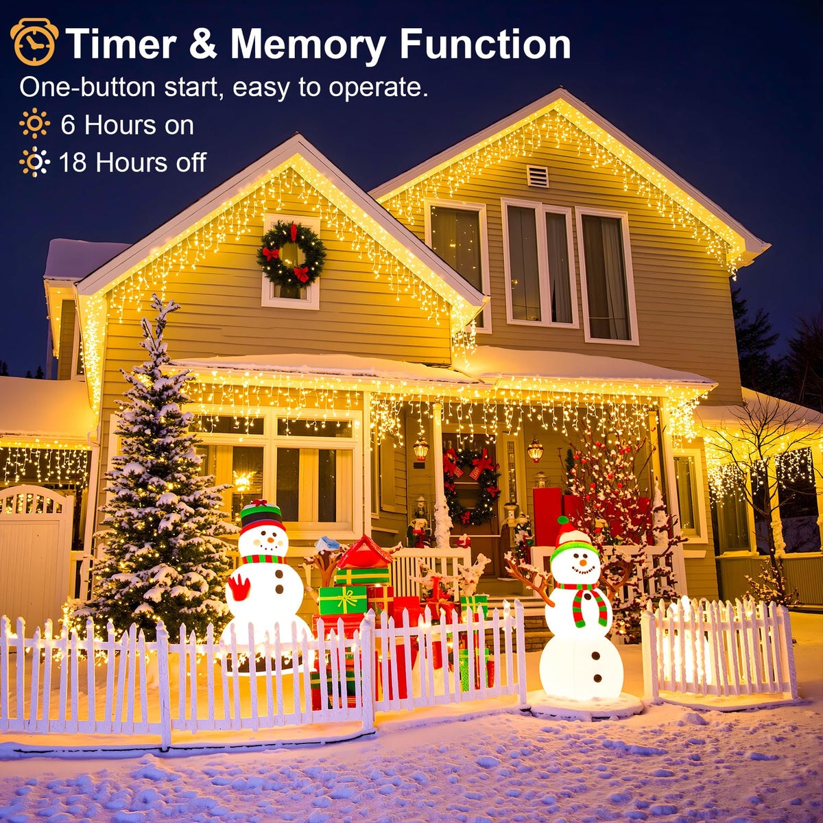 Einiiya Icicle Lights for Outside 33ft 400 LED Icicle Christmas Lights Outdoor 8 Modes with 75 Drops, Plug in Christmas Light for House Party Holiday Fence Xmas Outside Indoor Decorations, Warm White