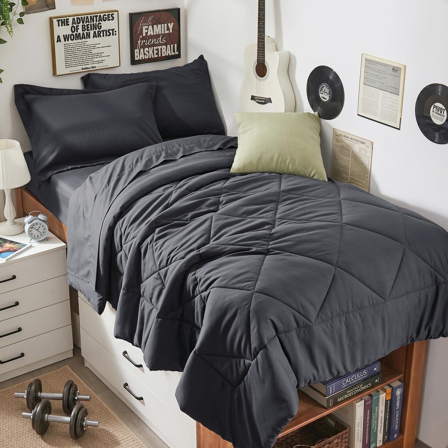 HEVUMYI Twin Comforter Set - 5-Piece All Season Bed in a Bag Twin, Ultra Soft Bedding Set with Comforter, Flat Sheet, Fitted Sheet, Pillowcases, Pillow Shams, Dark Grey