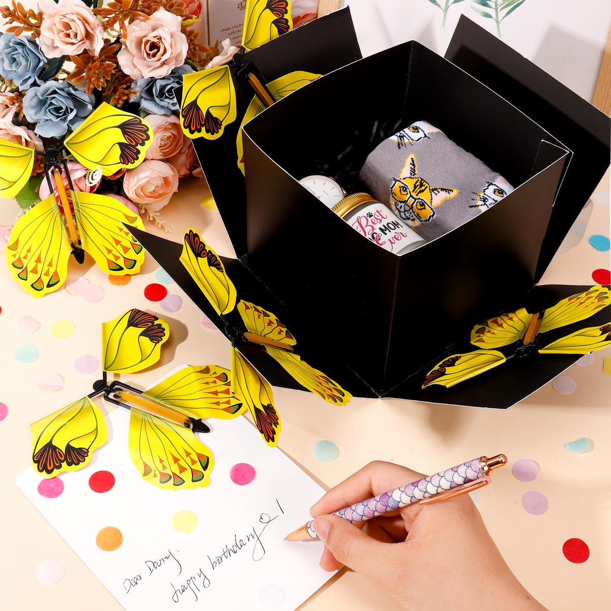 XLSXEXCL Butterfly Explosion Gift Box, Flying Butterfly Surprise Box for Birthday, Wedding, Anniversaries, Christmas (Black)