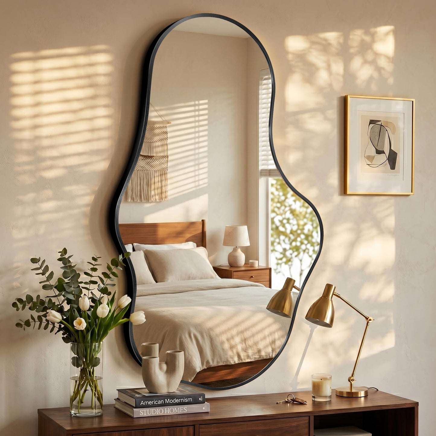 Fahomiss Irregular Wall Mirror, 22"x36" Black Abstract Asymmetrical Mirrors for Wall, Decorative Cloud Aesthetic Mirror for Bathroom, Bedroom, Cloakroom, Entryway, Shatter-Proof Aluminum Alloy Frame