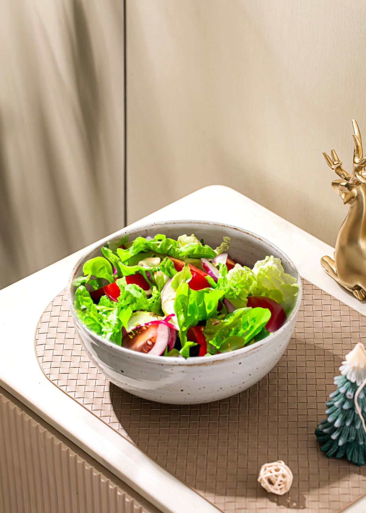 KuJaRen Mixing and Serving Bowl - 9 inch Ceramic Stoneware, Handmade White, Microwave & Dishwasher Safe