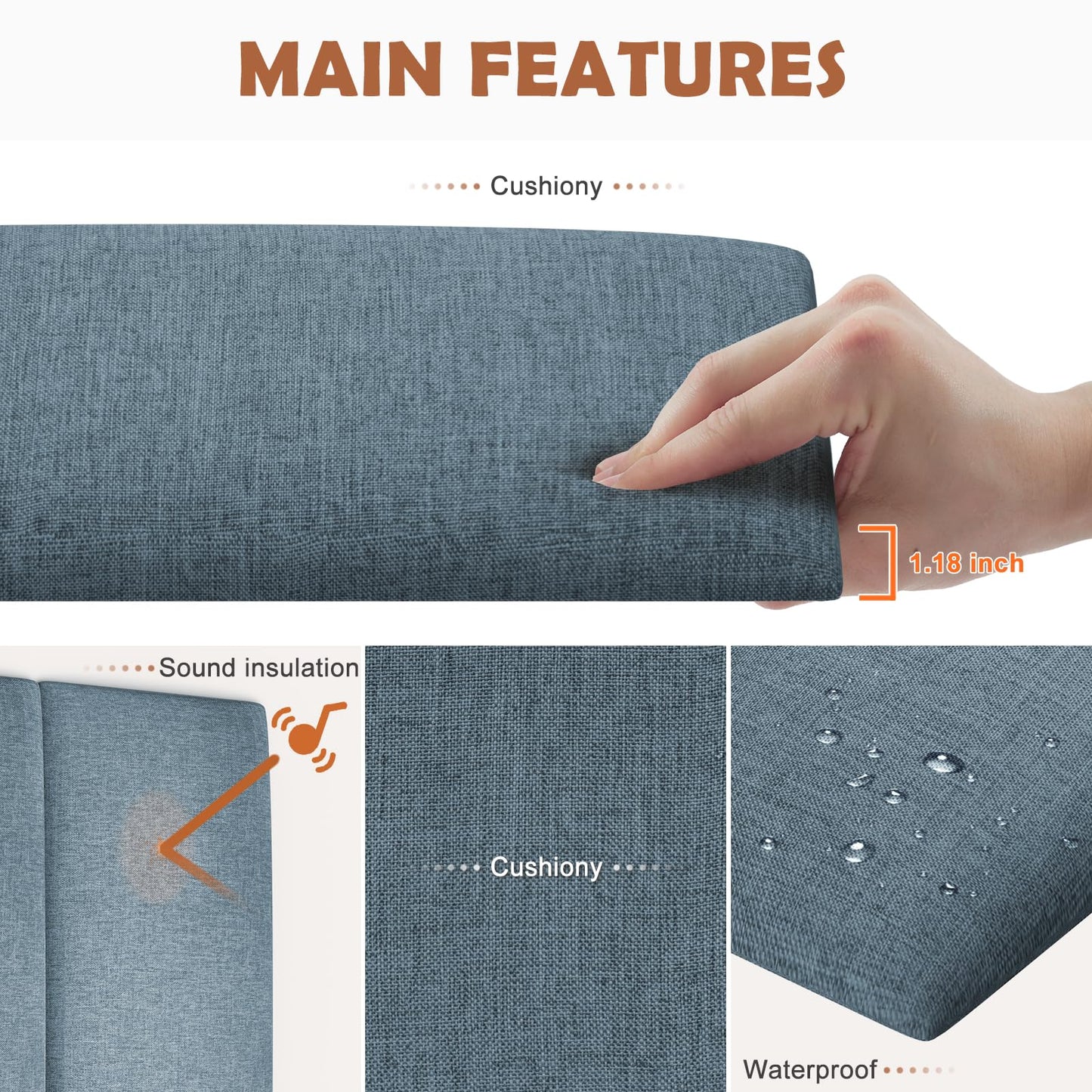 IFNOW Upholstered Wall Mounted Peel and Stick King Size Headboard, Soundproof 3D Wall Panels, Reusable and Removable Tufted Bed Headboard in Dusty Blue (12 Panels, 10" x 24")