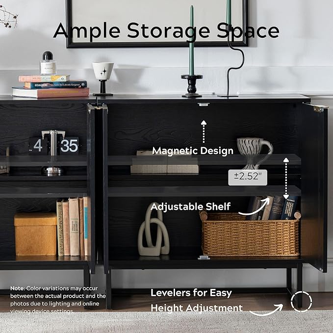 EYYTHUNG Fluted Cabinet with Storage, Sideboard Buffet Cabinet with Adjustable