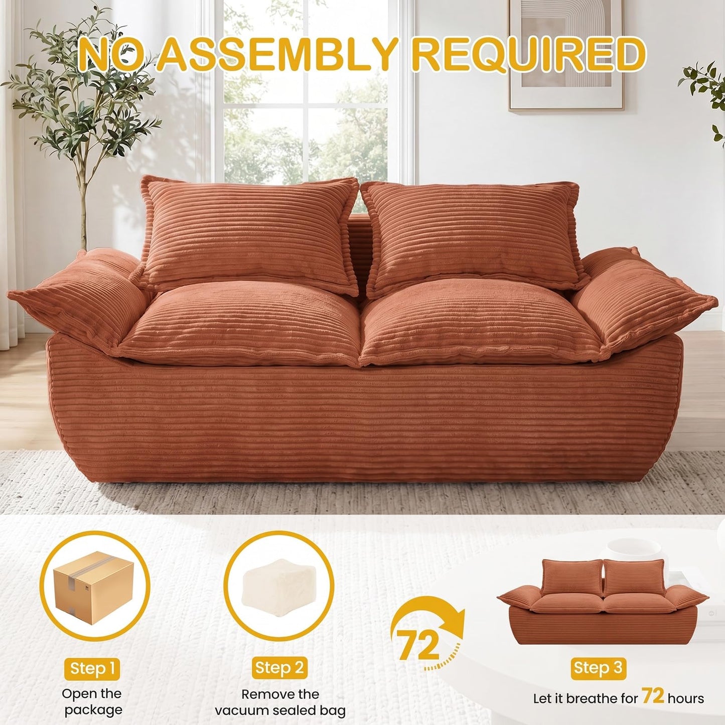 AOLVDOW 56" Boneless Loveseat Sofa, 2-Seater Boneless Sofa with Removable Cushions & 2 Pillows, Small Deep Seat Boneless Couch Compress Foam Sofa for Living Room, Apartments, & Office
