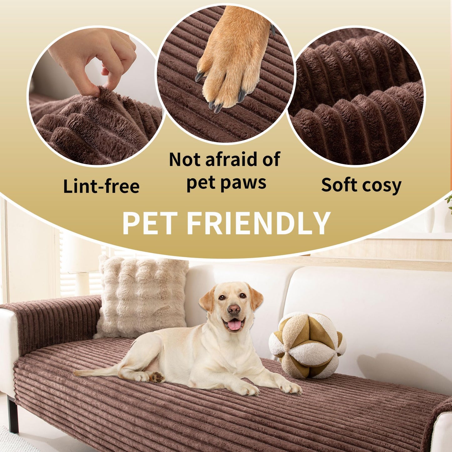 HAOMAIJIA Waterproof Couch Cover for Dogs Washable,Faux Fur Pet Couch Covers for Sofa,Soft Dog Bed Cover Non-Slip Couch Covers for 3 Cushion Couch Sofa Pet Friendly (Brown, 35" x 95" 1 Pack)