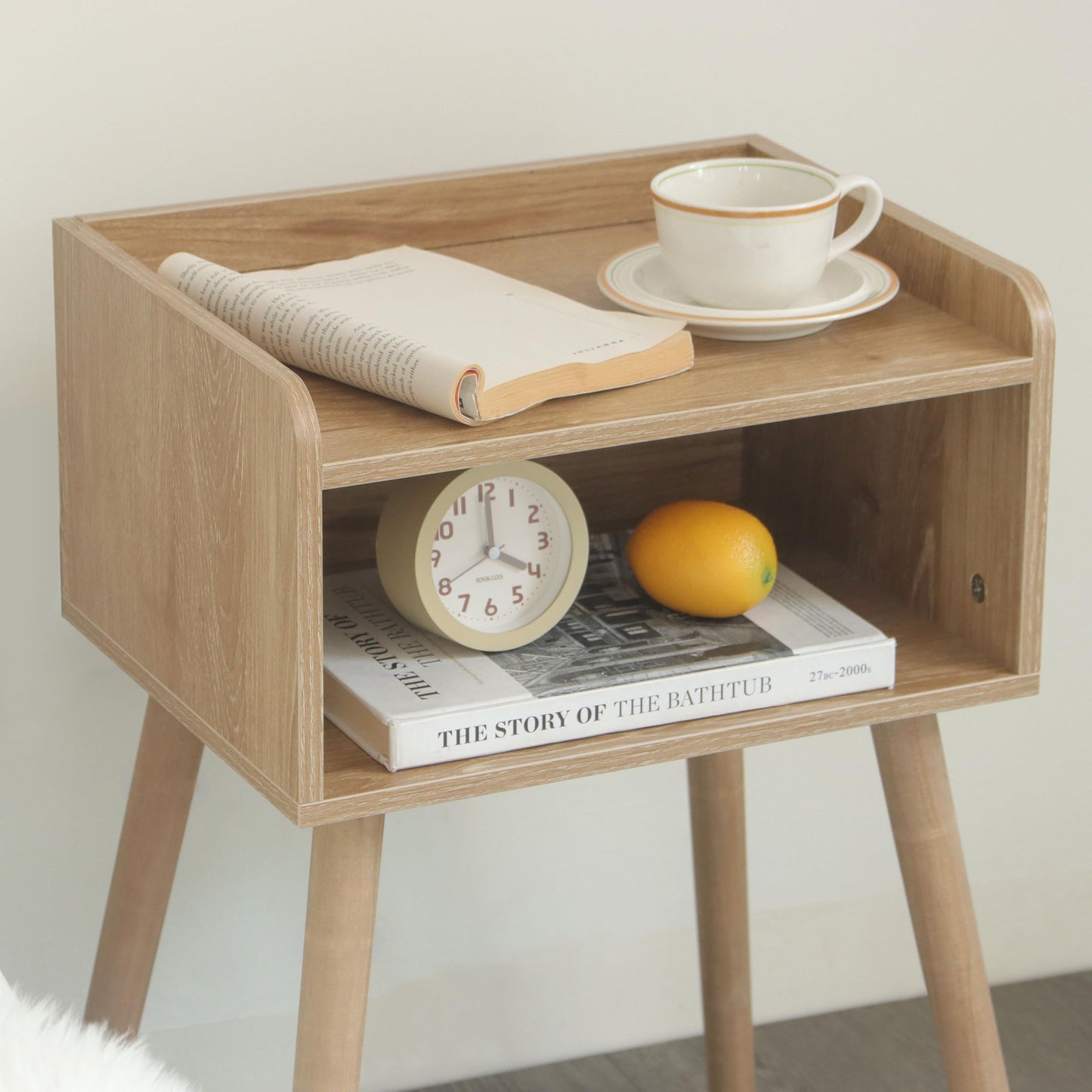 MaxSmeo End Tables Set of 2, Mid Century Modern Side Table Bedroom with Storage, Small Nightstands Set of 2 with Solid Wood Legs for Living Room, Office Small Spaces (Rustic Walnut)