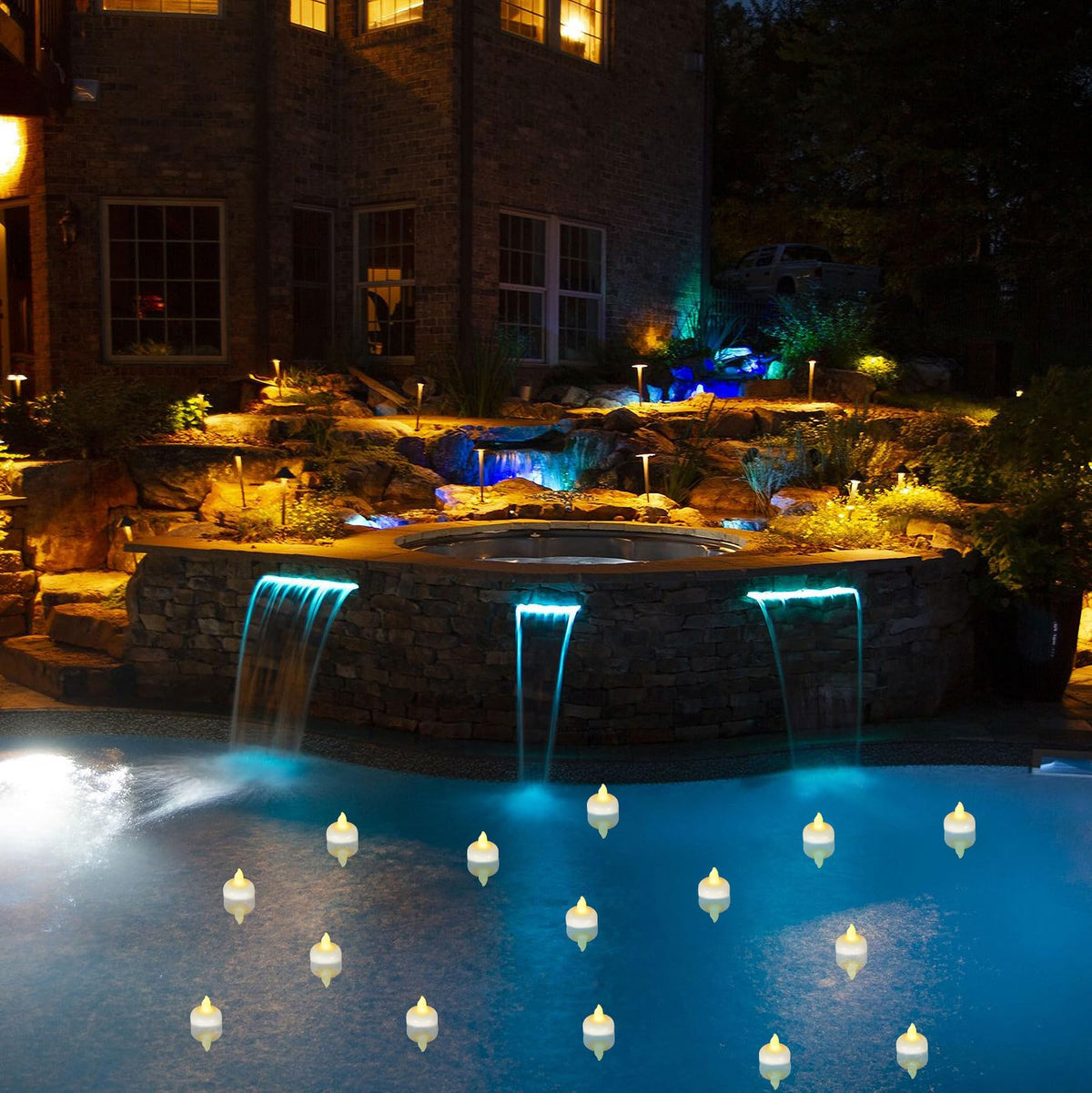 Yakpo 96 Pack Waterproof LED Floating Tea Lights, Flameless Flickering Battery Operated Outdoor Tealight Candles, White Water LED Votive Candle Bulk for Wedding Centerpiece Vase Halloween Decorations