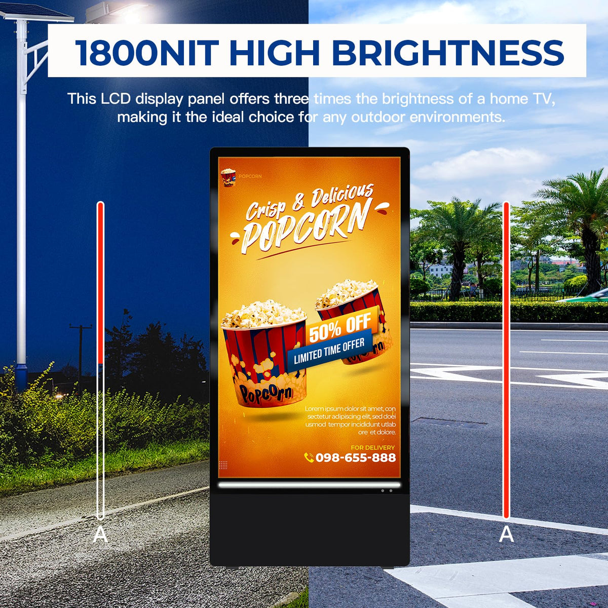 QIXZOCV MWE 43 Inch Outdoor Digital Signage Display, Portable Battery Powered High Brightness Screen Advertising Display Kiosk, Movable Waterproof Standing Poster, Android OS