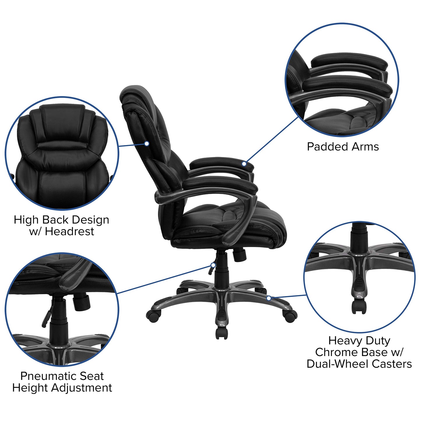 Flash Furniture Stella High Back Black LeatherSoft Executive Swivel Ergonomic Office Chair with Arms