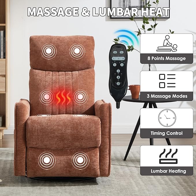 Trustyue Swivel Rocker Recliner Chair, 360° Swivel Recliner