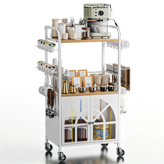 Xubialo 3 Tier Small Rolling Coffee Bar Cart, 16.9 x12 Kitchen Station with Storage