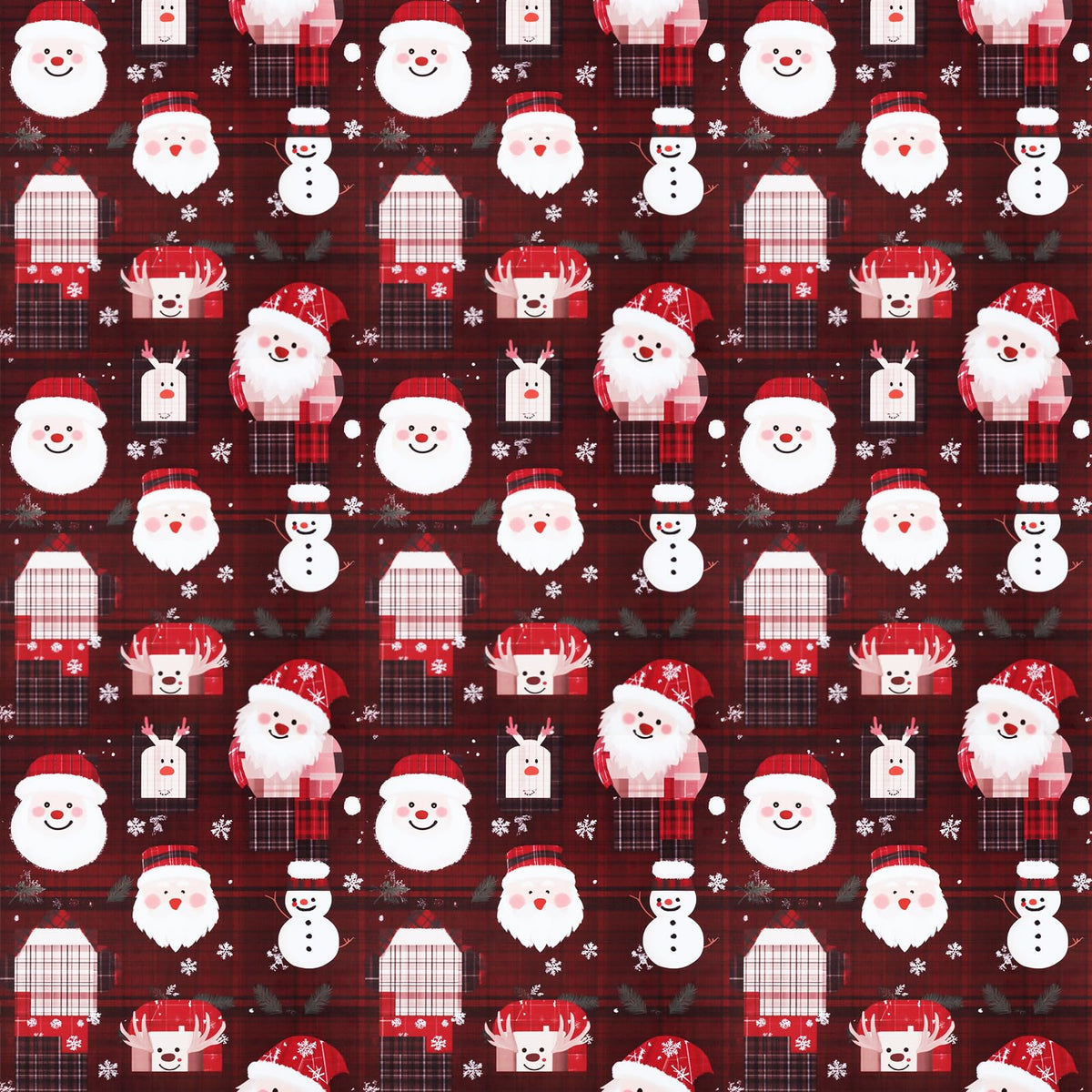 Timeet Christmas Peel and Stick Wallpaper Santa Claus & Snowman Contact Paper Red Plaid Holiday Wall Paper Decor Removable Self-Adhesive Wallpaper Vinyl Christmas Decoration 17" x 196.8"
