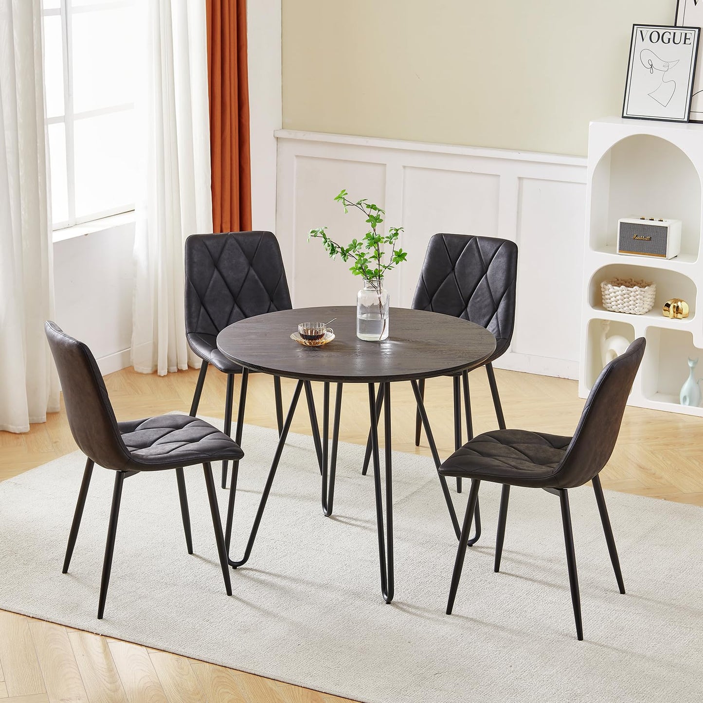 Btrpily 4 Set of Dining Chairs, Metal Frame Dining Chair for Kitchen Room,Technology Cloth Seat Chair for Living Room, Bedroom(Black)