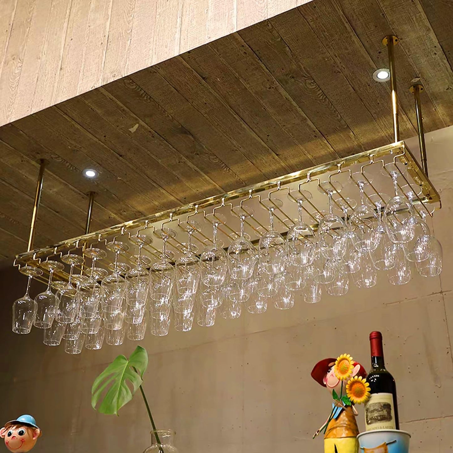GFRWKCEX Ceiling Racks Hanging Wine Glass Shelf Metal Stemware Organizer Holder, Adjustable Height Goblet Storage Shelves for Bar Counter Restaurant Cafe(60x35cm(24x14inch))