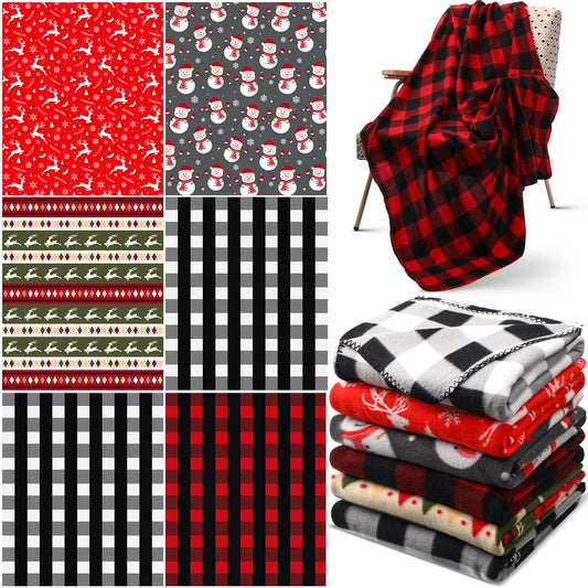 Preboun 6 Pcs 50 x 60 Inch Fleece Throw Blanket Bulk Printed Warm Throw Blanket for Couch Winter Travel Wedding Decorations Gifts (Christmas)
