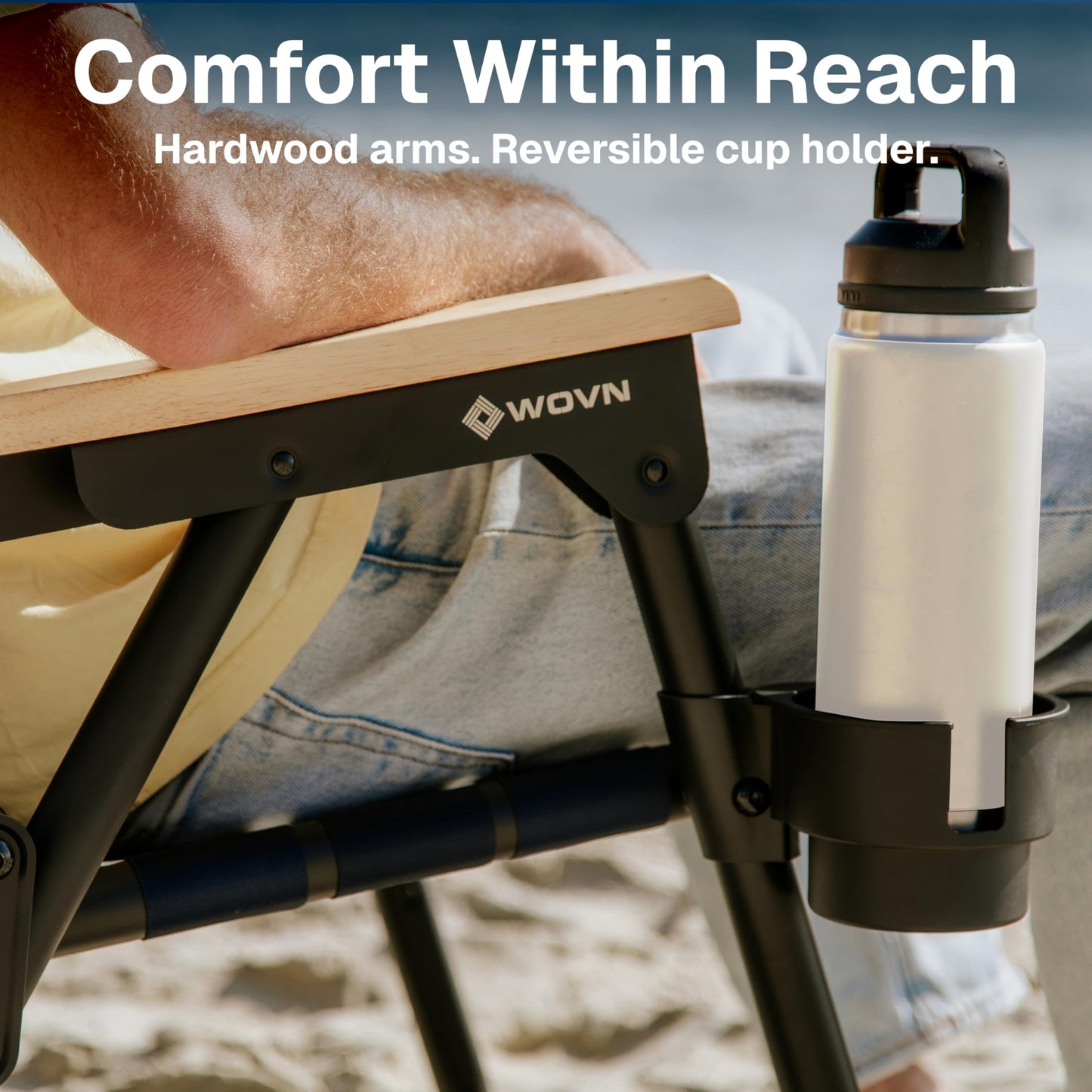 GoSports Outdoors WOVN Beach Backpack Chair - Premium Folding Camping Chair - 9 Styles Available - Navy