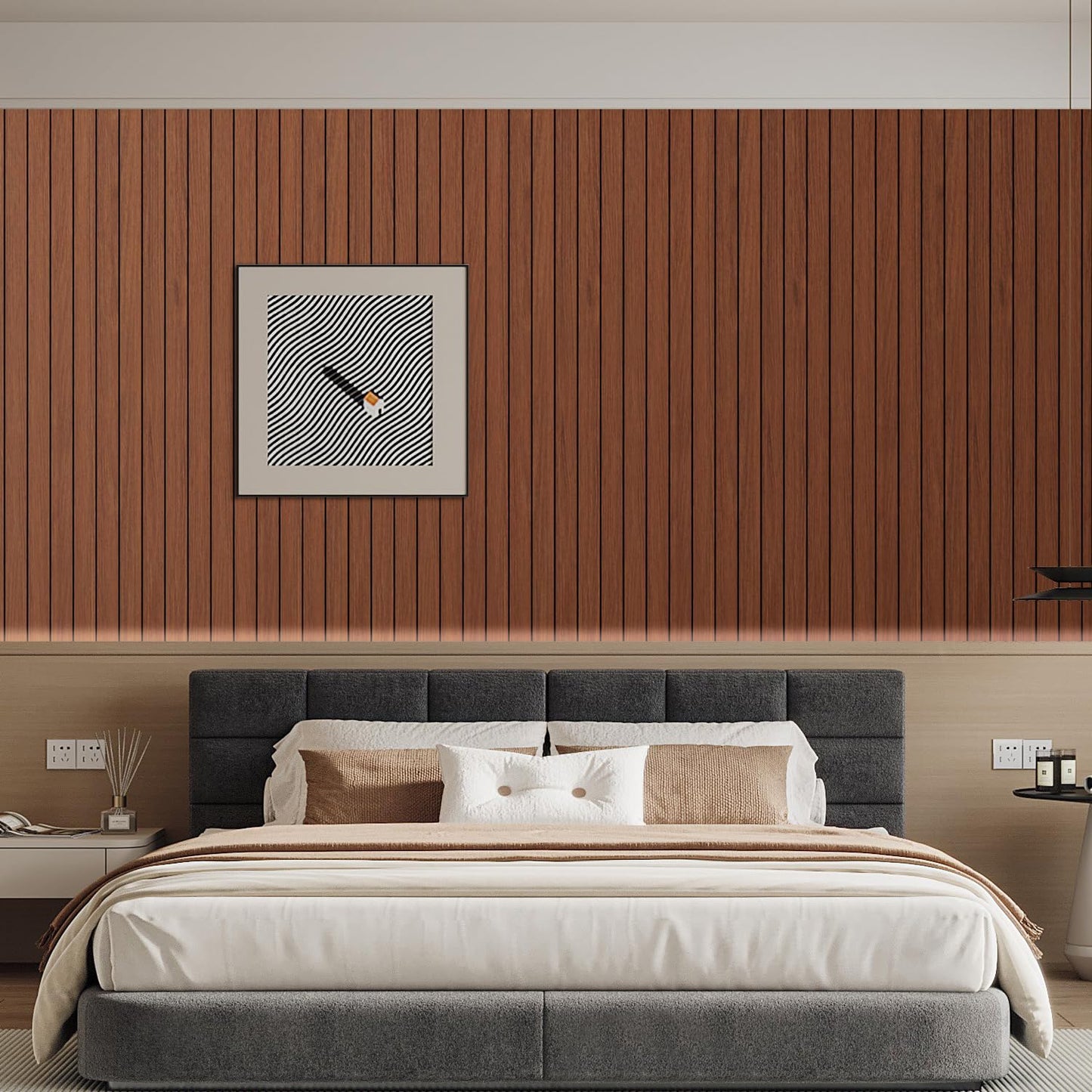 Arthome Peel and Stick Slat Wall Panels 15.7 "x120,Self-Adhesive PVC Wood Grain Wallpaper Panel,3D Thick Faux Soundproof Backsplash Accent Wall Tile for Walls & Furniture (Walnut Coverage 13 Sq.ft)
