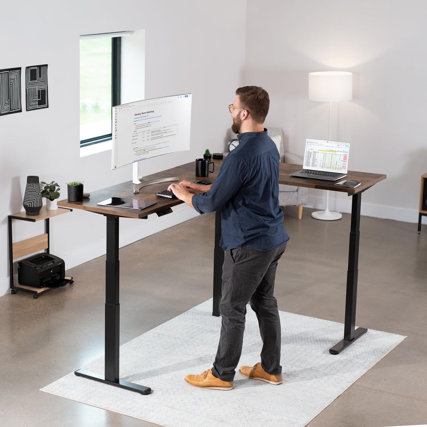 VIVO Black Electric Corner 3 Leg Standing Desk Frame, DESK-V130EB