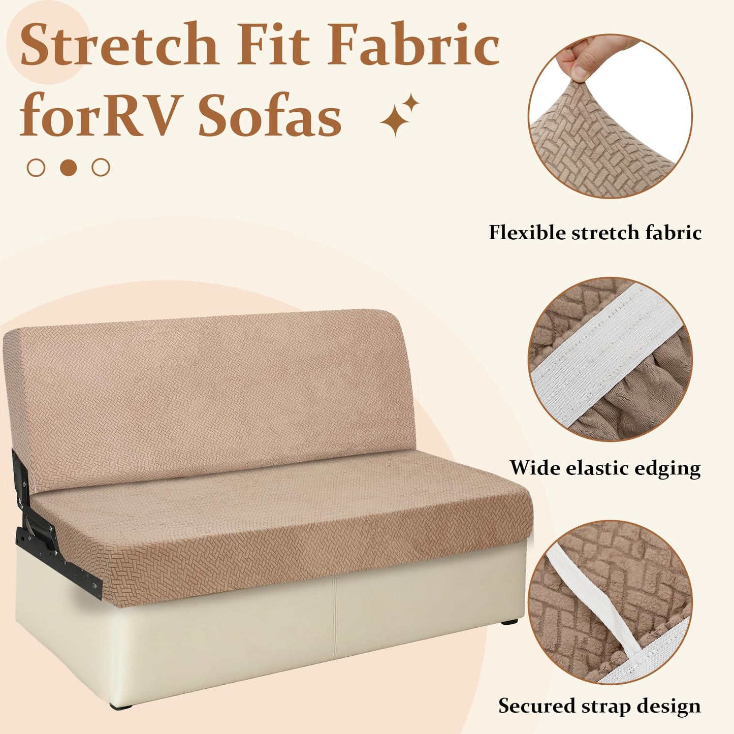 Deerdtride RV Couch Covers for Sofa Bed - 2-Piece Stretchable Jackknife Sleeper Sofa Cover, RV Furniture Slipcover,Khaki