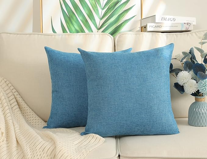 Stellhome Pack of 2 Linen Throw Pillow Covers Solid Fall Decorative Cushion
