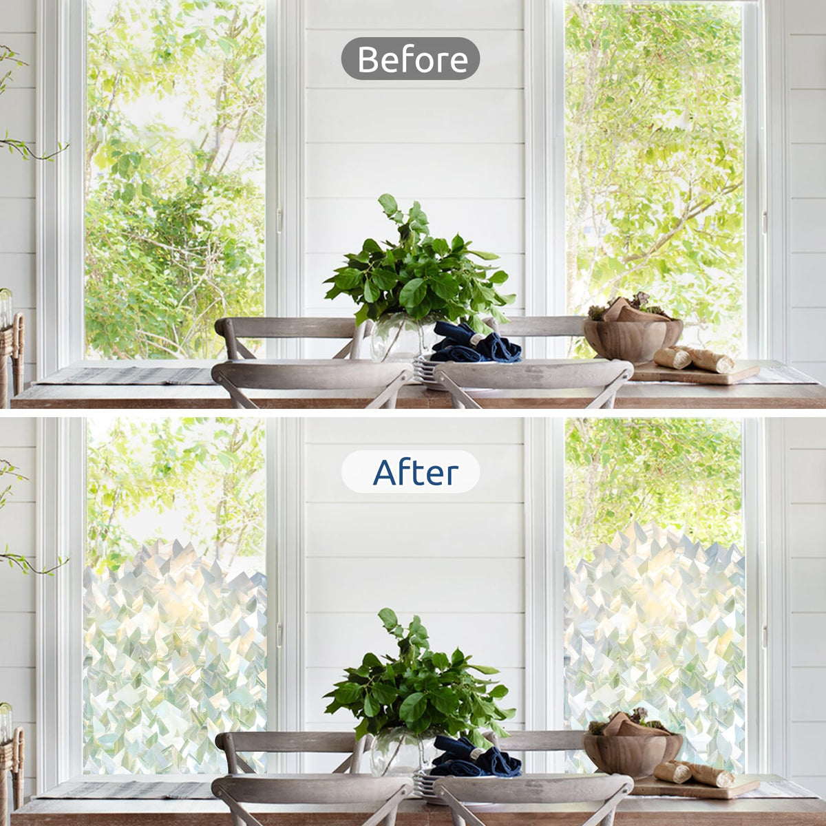 rabbitgoo Window Privacy Film, 3D Decorative Stained Glass Static Cling Door Covering Sun Blocking Removable Vinyl Sticker, Crystal Icicles 17.5 in X 13.1 Feet