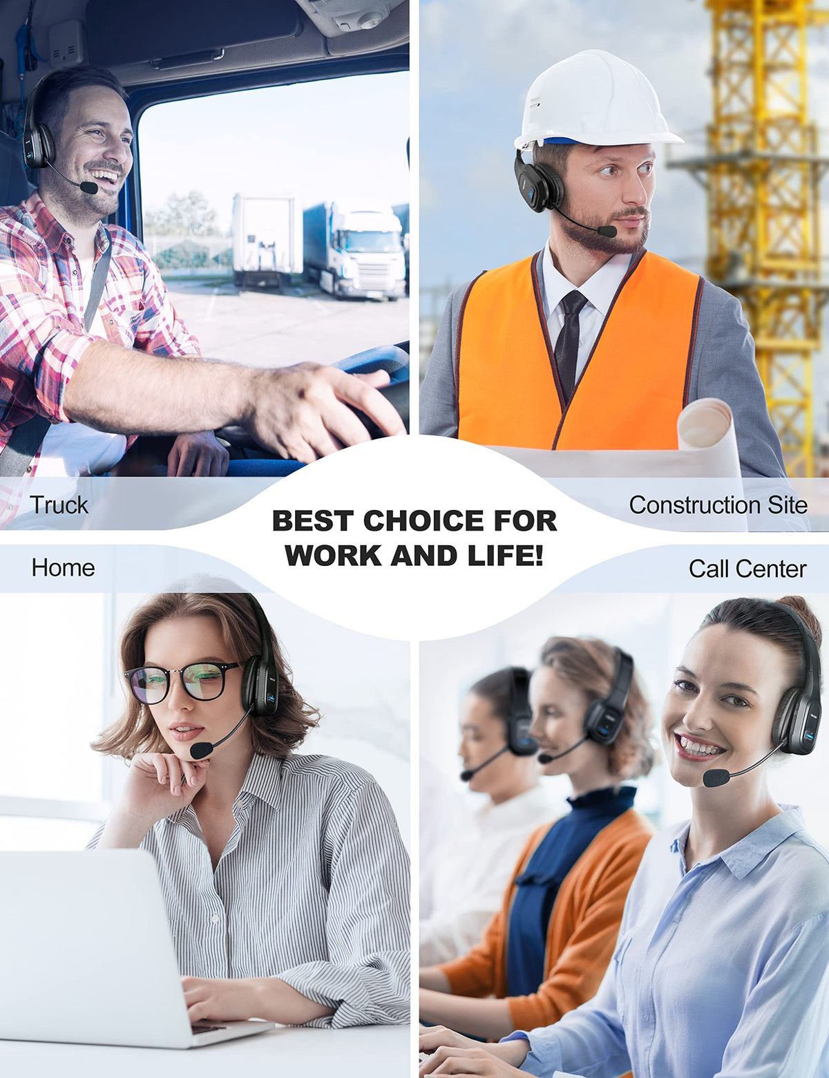TECKNET Trucker Bluetooth Headset, Trucker Bluetooth Headphones with Microphone AI Noise Canceling Wireless On Ear Headset, Hands Free Wireless Headset for Cell Phone Computer Office Home (Black)