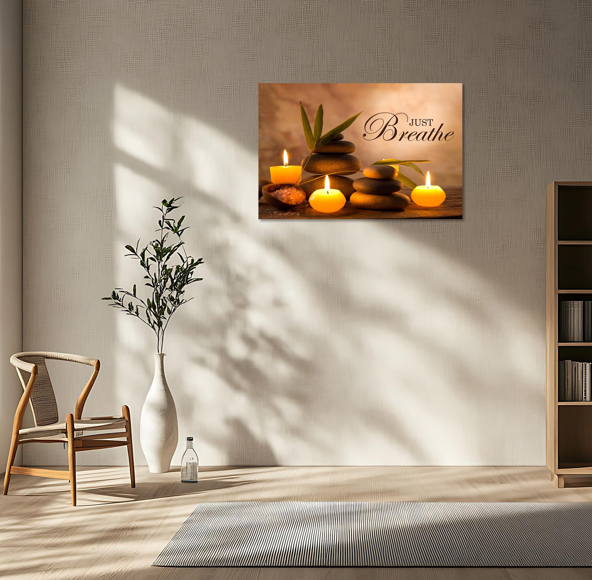 YIOZHAOFH Zen Wall Decor Just Breathe Motivational Bathroom Wall Art Yoga Room Poster for Women Spa Picture Painting Spiritual Artwork Framed for Living Room Ready to Hang (20L x 30W)