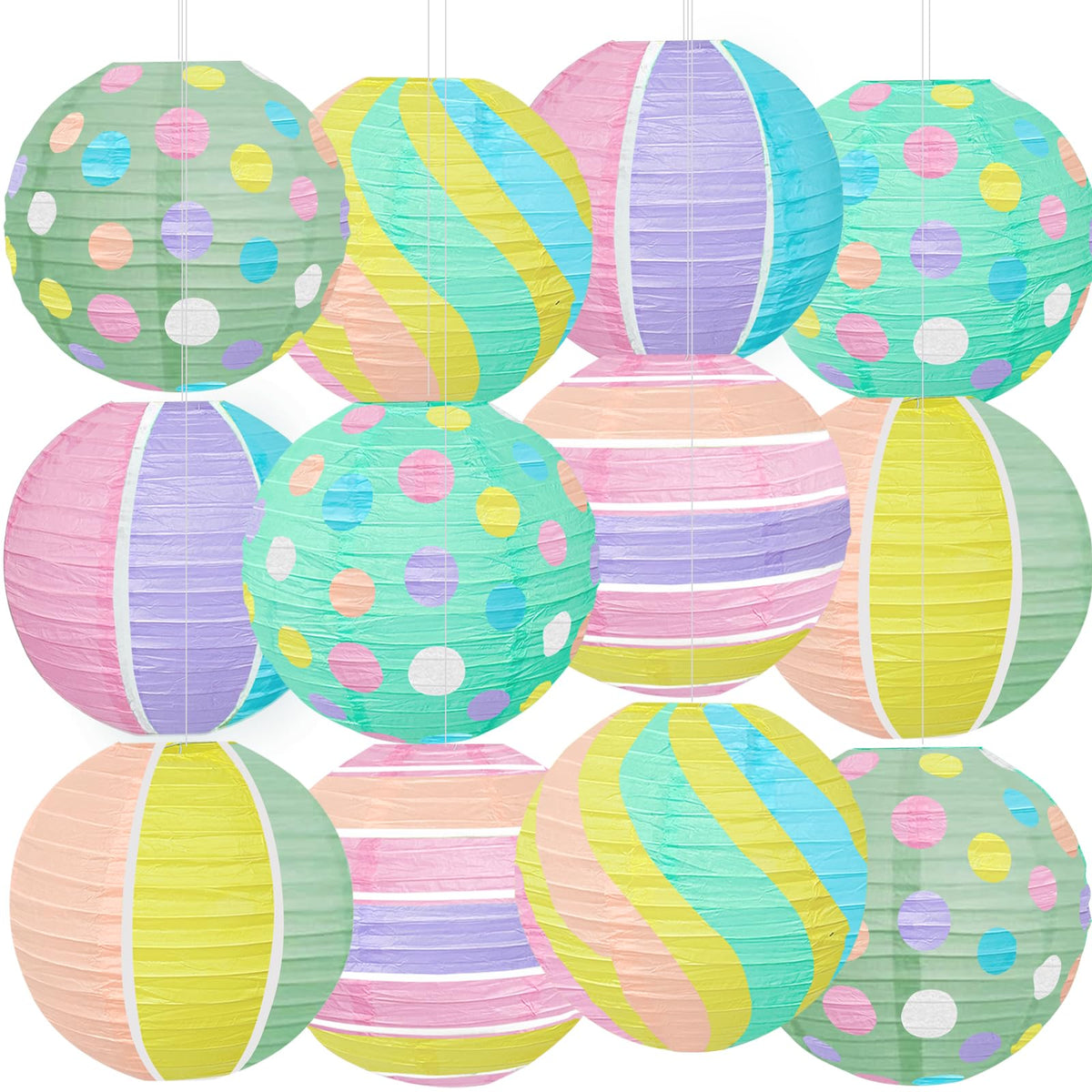 ADLKGG 12 Pieces Pastel Party Decorations - 8 Inches Hanging Paper Lanterns for Baby Shower, Mother's Day Brunch, Spring Garden Party, Bridal Shower and Easter Classroom Decor