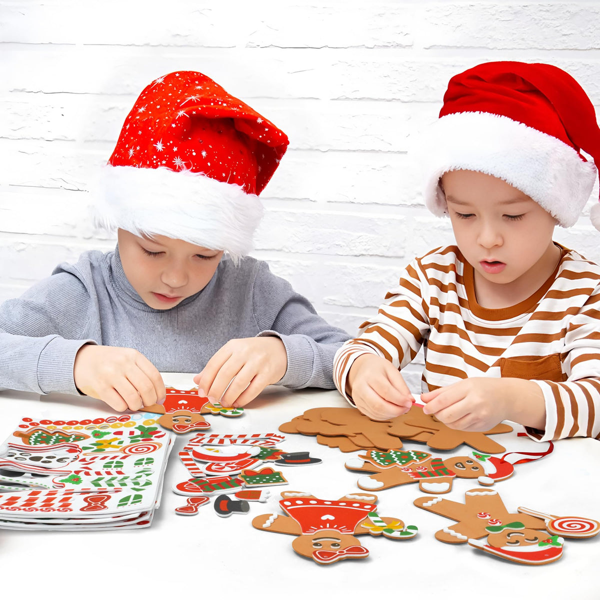 24 Sets Gingerbread Foam Craft Kit DIY Christmas Arts and Crafts for Kids Make Your Own Gingerbread Man and House Ornaments with Self Adhesive Sticker for Xmas Tree Holiday Home Classroom Party Decor