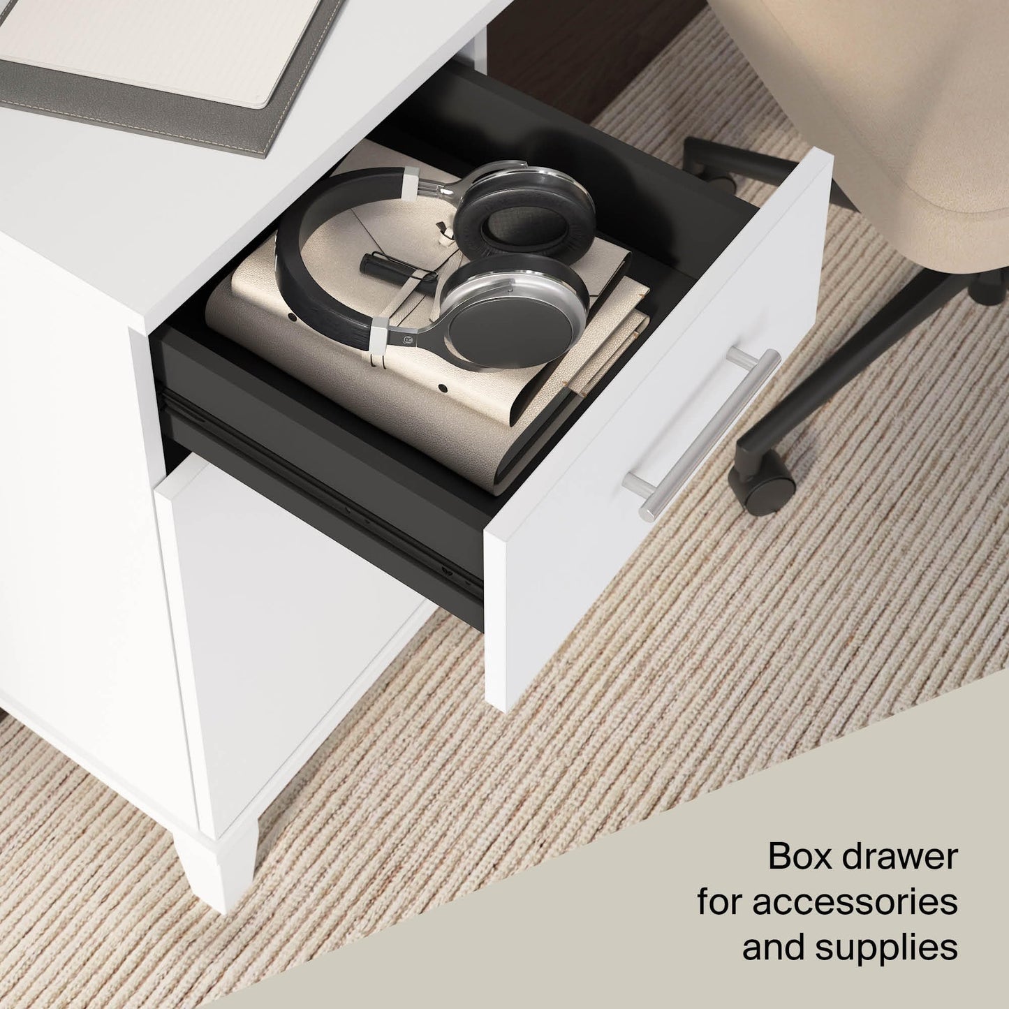 Bush Home 54-Inch Office Desk with Drawer and Storage Cabinet, Computer Desk with Box Drawer and Adjustable Shelf, Home Office Workstation Furniture, Somerset Collection, White