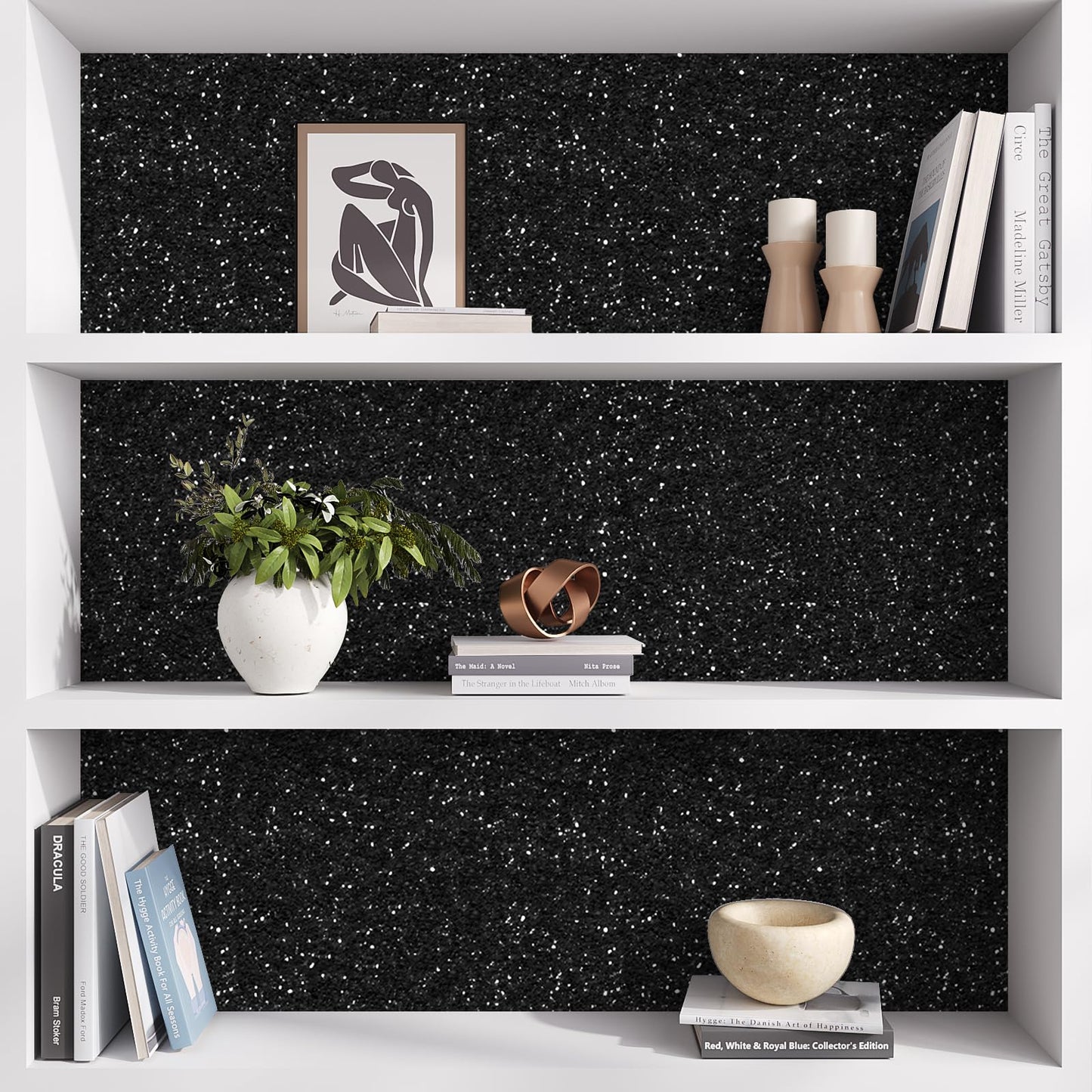 VEELIKE Luxury Black Chunky Glitter Peel and Stick Wallpaper 15.7''x354'' Self Adhesive Black Sequin Wallpaper for Bedroom Accent Wall Removable Glitter Fabric Vinyl Roll for Room Decor Furniture