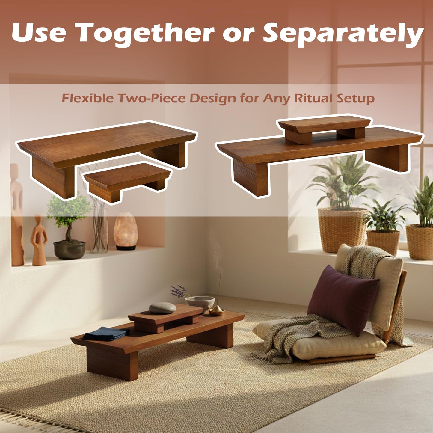 Verssure Meditation Altar Table Solid Wood, Wooden Puja Table for Relaxation and Prayer, Low Meditation Tables, Japanese Floor Table, Small Coffee & Tea Table for Home, Office, Studio