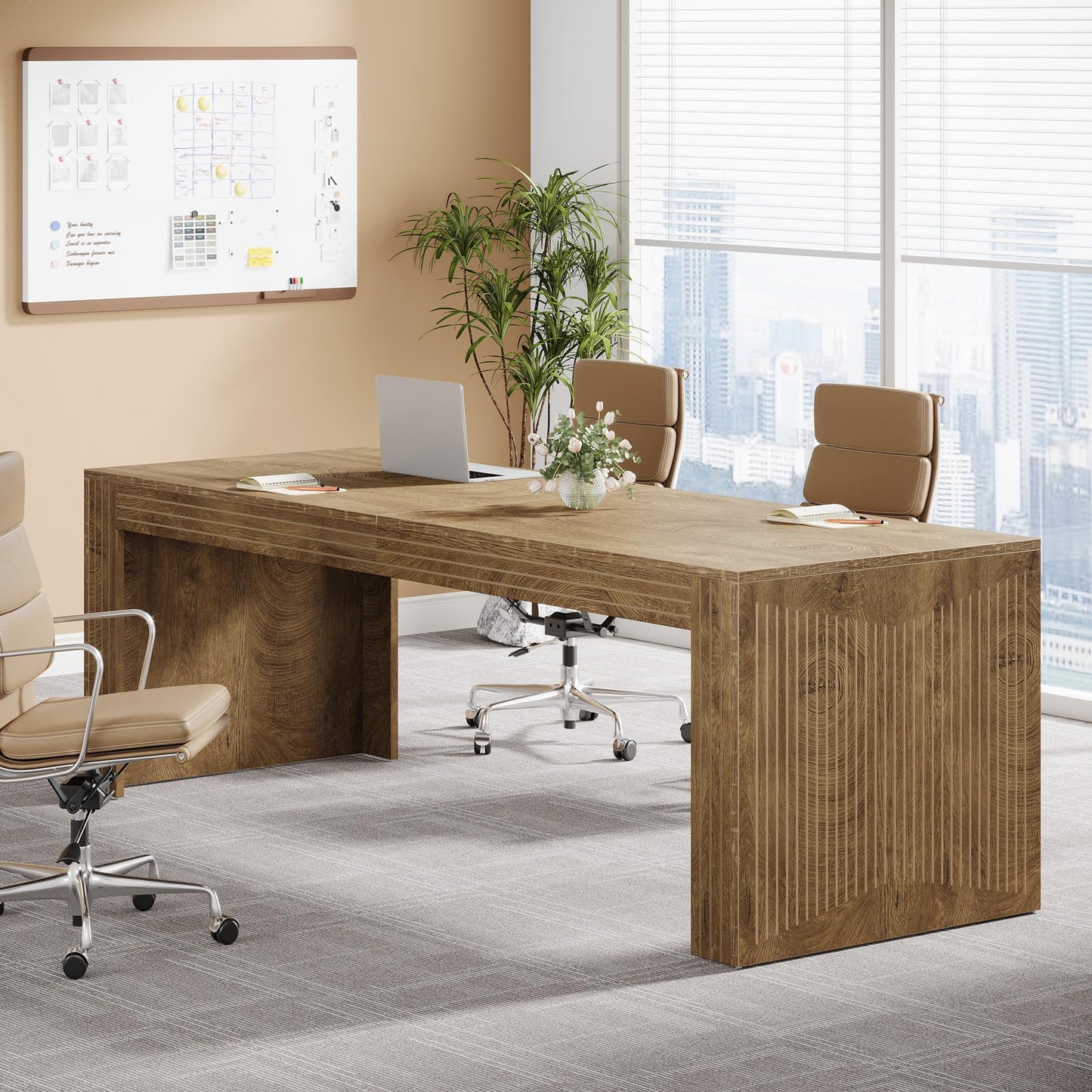 Tribesigns 79-Inch Extra Long Desk, Two Person Double Desk for Home Office, Wooden Long Computer Desk Writing Table for Office, Natural Oak