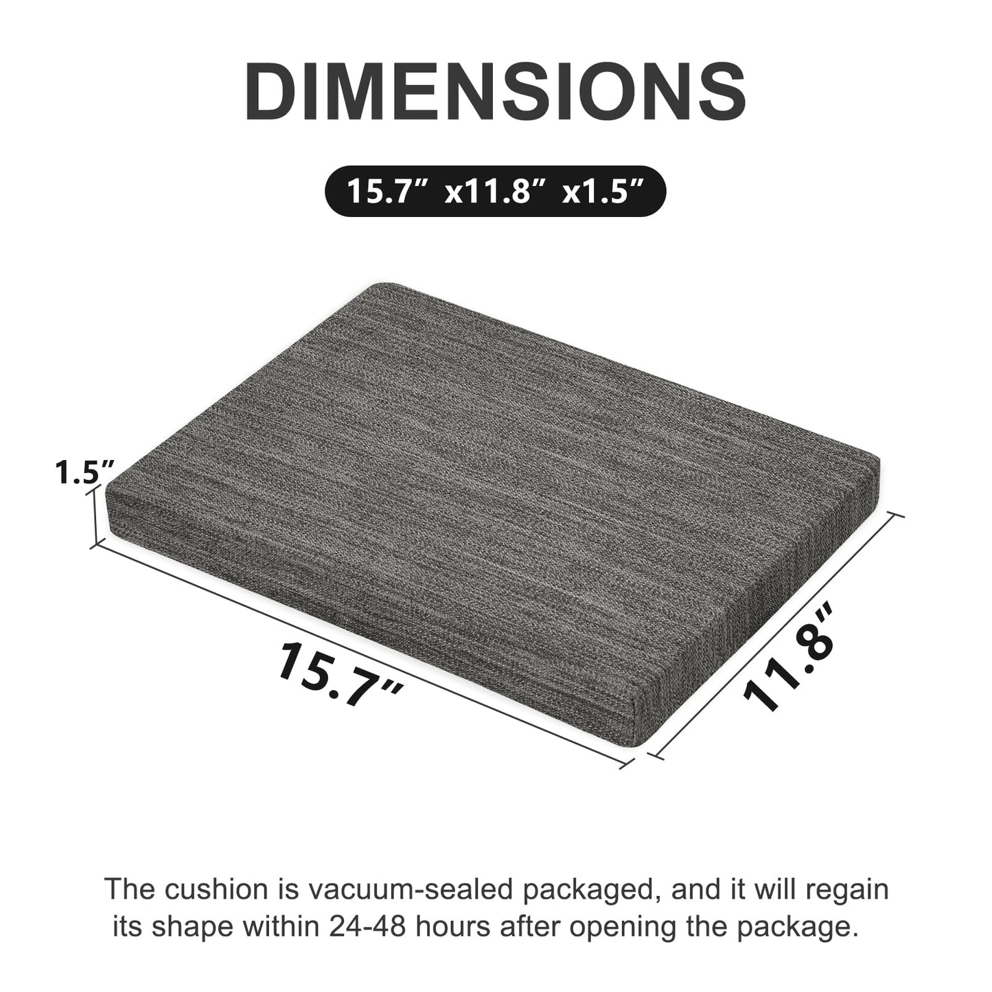 baibu Set of 2 Memory Foam Rectangle Bar Stool Cushions, Dual-Layer Non-Slip Dining Chair Pads Kitchen Bench Stool Cushions with Machine Washable Cover - Only 2 Pads (Grey, 15.7×11.8×1.5in)