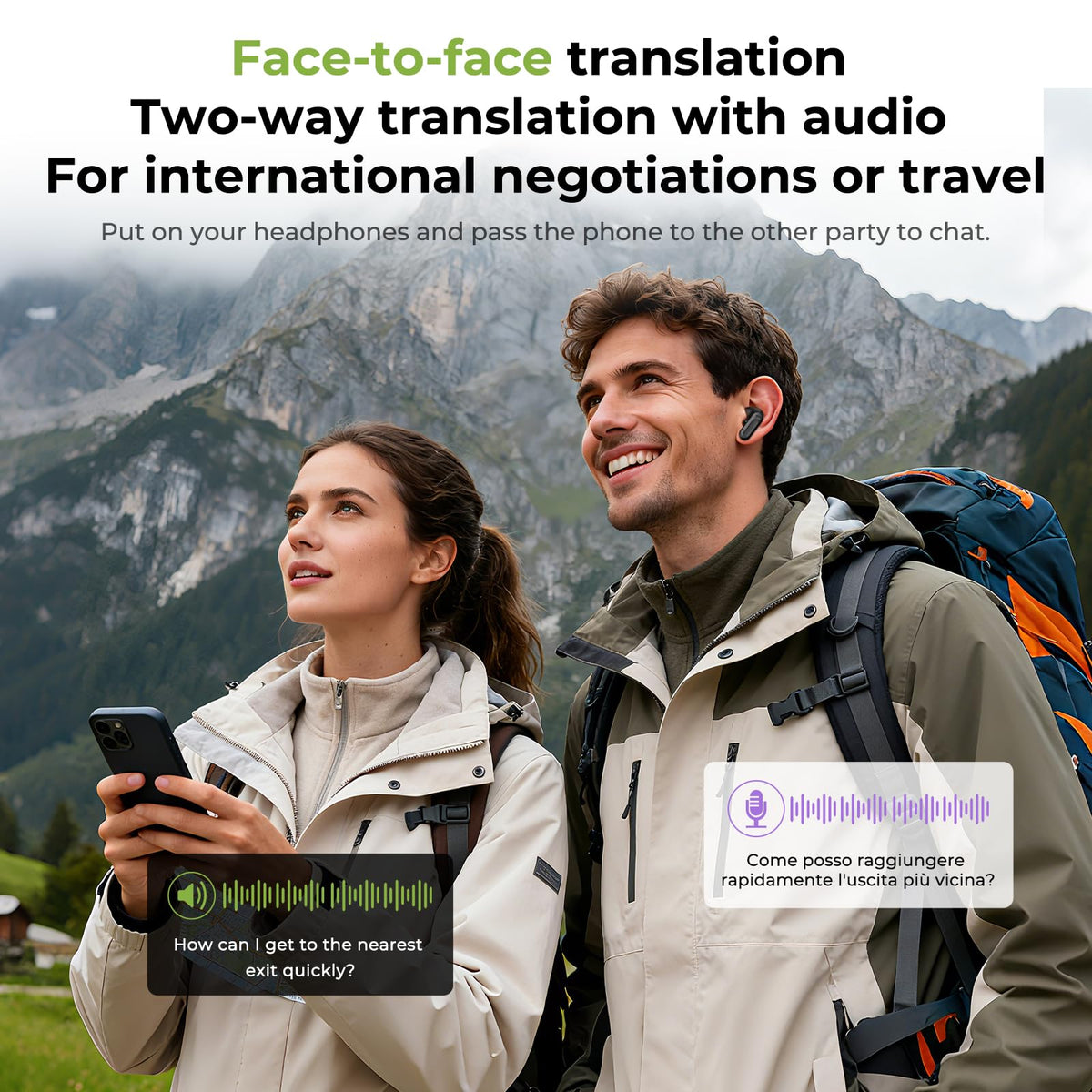 NE20 Earbuds, 2025 New NE20 AI Translation Earbuds in Real Time, Language Translator Headphones with LCD Touch Screen Audifonos Traductores Inglés Español Support 140 Languages for Travel White