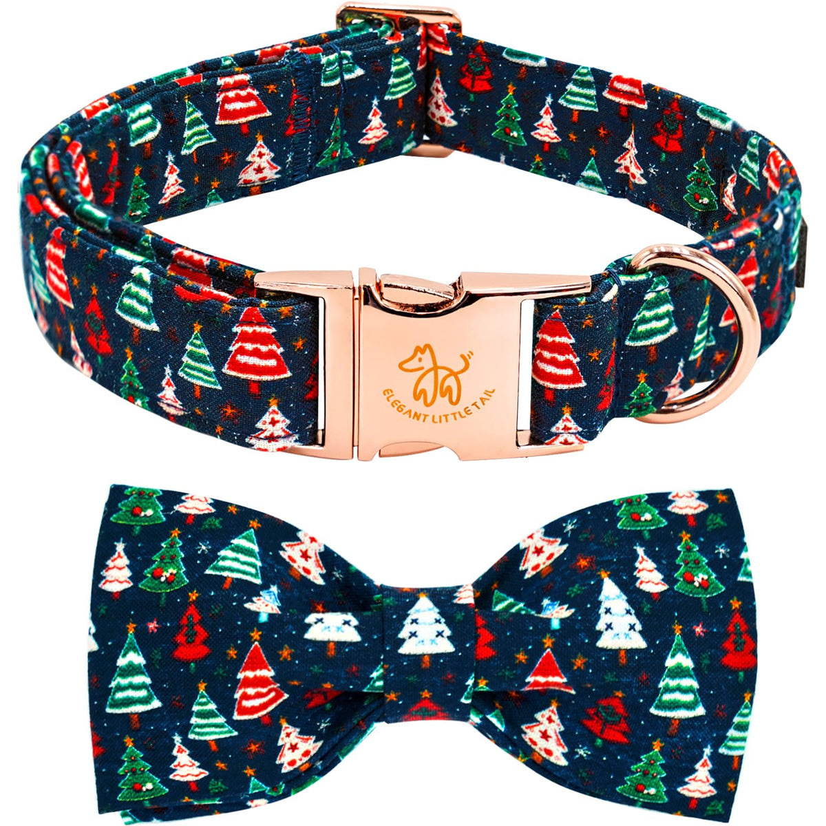 Elegant little tail Christmas Dog Collar, Christmas Tree Pet Collars Bow Red Metal Buckle Collar Puppy Girl Boy Holiday Cotton Soft Bowtie Adjustable Dog Collar for Large Dogs