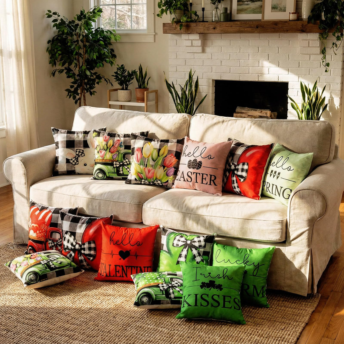 GlikCeil Set of 16 Easter Pillow Covers 18 x 18 Inch Buffalo Plaid Throw Pillow Covers Valentine's Day St. Patrick's Day Easter Spring Pillowcases Decorative for Farmhouse Home Couch Sofa Decor