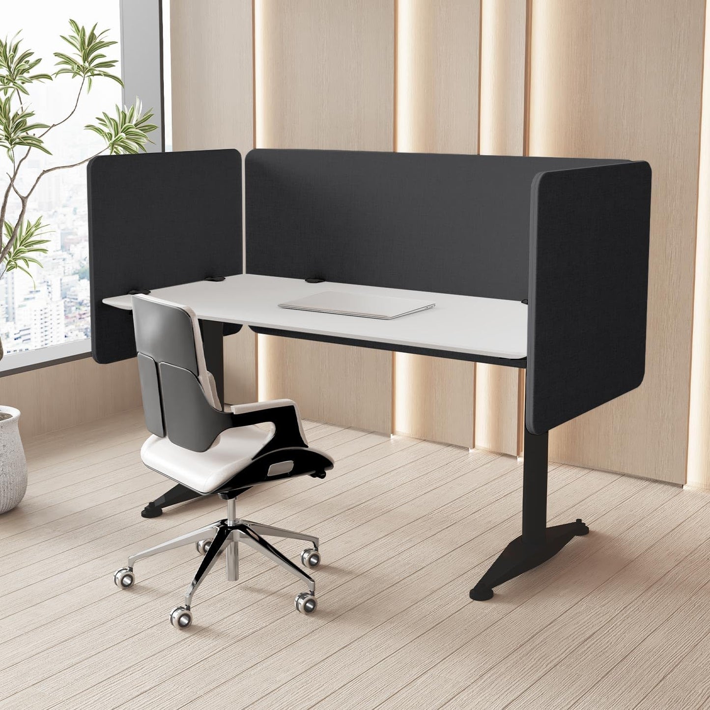 MORDEER 47.2 Inch Desk Divider Panels Set, Acoustic Divider Panel for Privacy, Fabric Wrapped Room Dividers for Office, Easy Assemble, Dark Grey